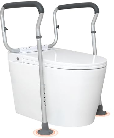 VEVOR Marco de Inodoro Barra de Agarre para Inodoro Ancho y Altura Ajustables con Reposabrazos de Aleación de Aluminio Carga 136 kg 2 Pies de Succión para Personas Mayores Embarazadas Discapacitadas