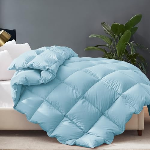 Cosybay Queen Size Feather Down Fiber Comforter Ultra Fluffy Duvet Insert, All Season Cotton Cover Luxury Hotel Bed Comforter with Corner Tabs, Blue, 90x90 Inch