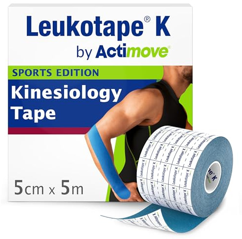 Leukotape K by Actimove Sports Edition Kinesiology Tape for Muscle Support and Pain Relief, 5cm x 5m, Blue, 1 Roll