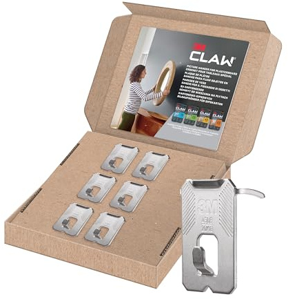 3M CLAW Crochets Pour Accrocher des Tableaux Sur des Murs en Plâtre, 6 Crochets - Supporte jusqu'à 20 kg - Fixation d'objets Lourds sans Outil (Tableaux, Miroirs, Déco Intérieure)