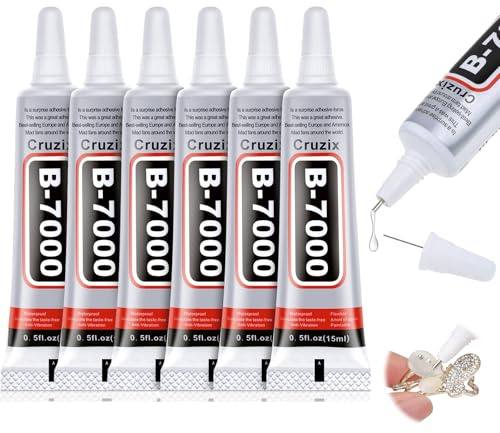 6Pcs B7000 Clear Adhesive Glue 15ML - Multi-Function Industrial Strength B-7000 Glues Waterproof Adhesive for Jewellery, Mobile Phone, Tablet, Metal, Wood and Fabric Repair