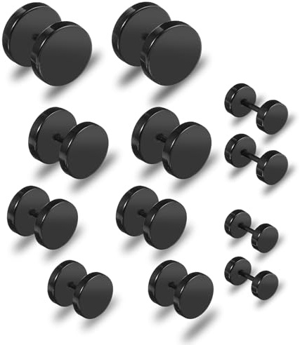 Giantree Lot de 6 paires de boucles d'oreilles noires pour homme et femme, clous d'oreilles à faux jalons, boucles d'oreilles hypoallergéniques, 4-10 mm, clous d'oreilles en acier inoxydable pour