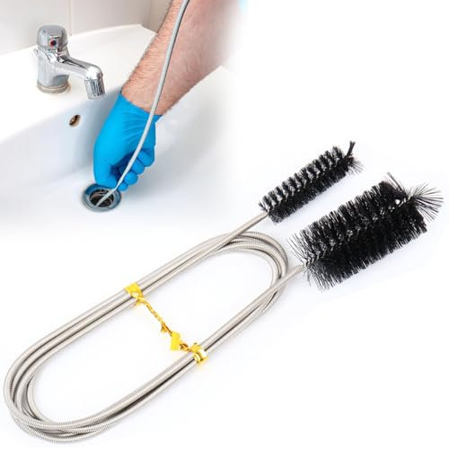 1 brosse pour tuyaux en spirale de 200 cm, brosse d'écoulement noire, brosse de nettoyage de tuyaux, brosse de nettoyage d'écoulement en spirale