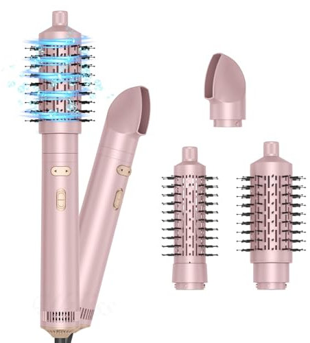 3 in 1 Hot Air Styler, Curling Wand Rotating Hair Dryer Brush, Negative Ion Hot Brushes for Styling, Blow Dryer Brushes Heated Curling Comb for All Hair Types(Pink)