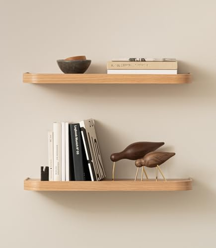 Kazai. Estantería Pared Set 'Toke' | 2 Baldas Flotantes Pared en Chapa de Madera Natural | Estante Pared para Decoración y Almacenamiento en Baño, Cocina, Sala, Dormitorio y Más | Roble