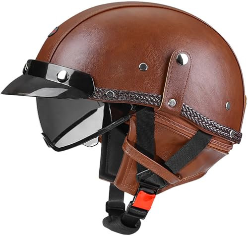 Retro Motorrad Halbschalenhelm Jethelm Mit DOT/ECE Zertifiziert, Sturzhelm Motorradhalbhelm Offenem Helm Mit Schutzbrille, Damen Und Herren Erwachsene Scooter Helm Moped Helm 5,XXL=63-64CM