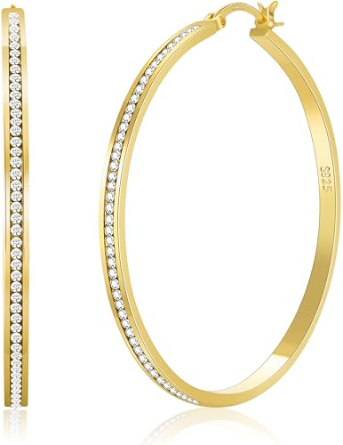 PABBEU Gold Hoop Earrings for Women Large Rhinestone Hoop Earrings Big 14K Gold Plated Hoops Sparkly Rhinestone Hoops Earring Hypoallergenic Cubic Zirconia Earring for Women 30/40/50/60mm