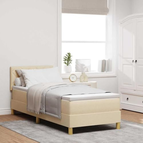 vidaXL Boxspring säng med madrass gräddvit 80x200 cm tyg