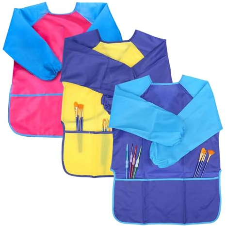 MIVAIUN 3 Pcs Tablier Enfant Peinture Blouse Protection Peinture Manches Longues 3-8 Ans
