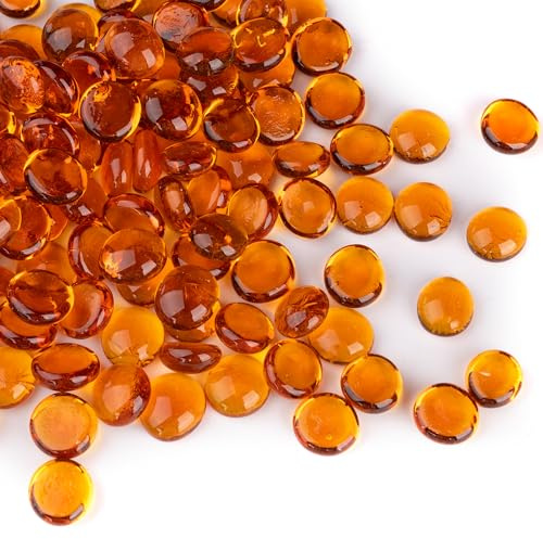 440g Orange Glassteine & Muggelsteine 85-100 Stück, 13-20mm Glasnuggets für Vasen, Dekosteine für Aquarium und basteln, Vasenfüller