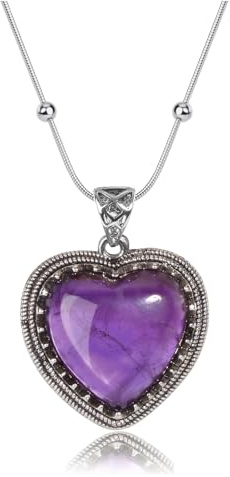 JSDDE Collana Vintage con Ciondolo a Forma di Cuore in Pietra Naturale per Donna, Ragazza, Collana Cuore d'Amore in Pietra e Cristallo con Chaton Antico, Catena di Perle in Acciaio, Gioielli Rétro per