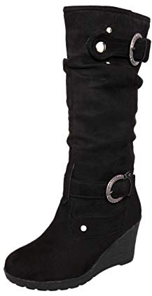 Stivali da donna con suola alta zeppa stivaletti con cinturino fibbia stivale punta rotonda stivale pieghettato scarpa antiscivolo stivaletti invernali caldi stivaletti tinta unita stivaletti