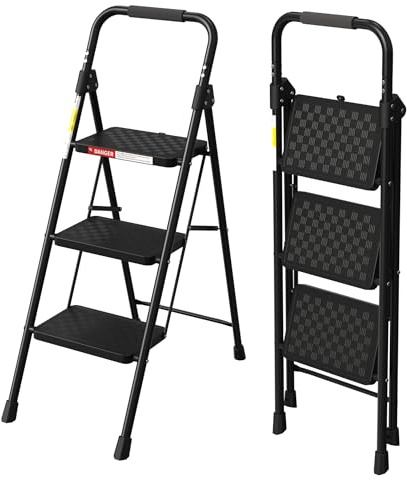 HBTower 3 Step Ladder, Folding Step Stool with Wide Anti-Slip Pedal