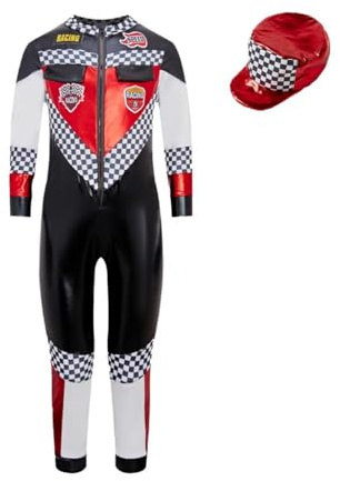 Lito Angels Disfraz de Piloto de Carreras para Niños, Mono Infantil de Motorsport con Gorra, Ideal para Carnaval, Colegio, Cumpleaños y Halloween, Edad 7–8 años Talla 128