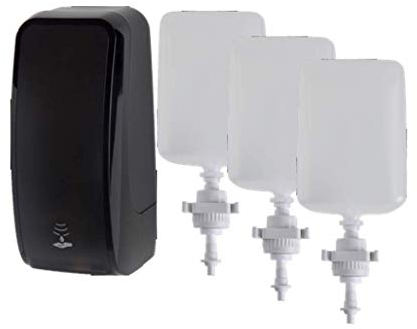 Blanc HYGIENIC Desinfektionsspender Cosmos – Spender mit Sensor, Wandspender und 3 x 1 Liter Desinfektionsmittel, ergiebige Händedesinfektion für ca. 3000 Anwendungen, Schwarz