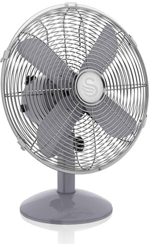 Swan SFA12620GRN Retro 12 Inch Desk Fan, 3 Speed Settings, Oscillation Function, 35W, Grey