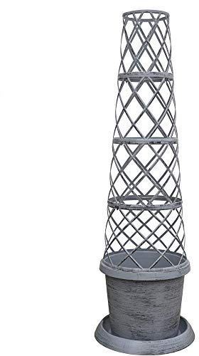 Thompson & Morgan Flower Tower Pot Modern Grey Plant Pot Design with Flower Pot, Saucer and Frame Perfect for Climbing Plants, 1 x Tower Pot in Modern Grey