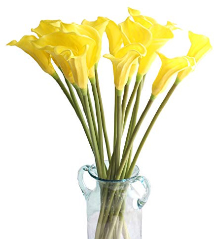cn-Knight 10pcs di Gigli di Calla Artificiali, Fiori Artificiali con Stelo Lungo 67cm, Gigli di Calla Realistici per Bouquet da Sposa, Decorazioni per la Casa,Giallo