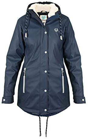 MADSea Damen Regenmantel Friesennerz mit Teddyfleece warm gefüttert Regenjacke wasserdicht, Farbe:dunkelblau, Größe:38