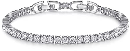 Lisandra Scott Funkelndes Shiny Tennis Armband mit glänzenden Steinchen I Tennisarmband Schmuck für Damen, Frauen und Mädchen mit Steinen I Damenarmband in echter Juweliersqualität (Silber)