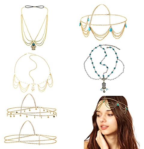 Hoshisea 6 Stück Kopfkette mit Anhänger - Goldene Schmuckaccessoires für Damen und Mädchen