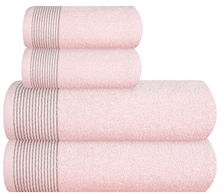 GLAMBURG Ultra Soft 4er-Pack Handtuch-Set, Baumwolle, enthält 2 übergroße Badetücher 70 x 140 cm, 2 Handtücher 50 x 90 cm, für den täglichen Gebrauch, kompakt und leicht — Rosa