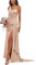 Robes de demoiselle d'honneur asymétrique en satin longue fendue sirène robes de soirée pour femmes, rose gold, 40