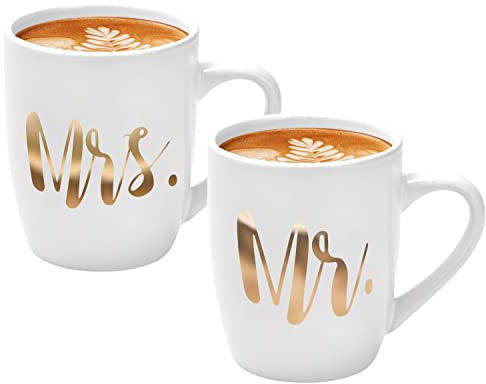 Mr und Mrs Kaffeetassen Set Hochzeitsgeschenk für Brautpaar, Mr und Mrs 2er Set Geschenk für Hochzeit Valentinstag Weihnachten Jahrestag Geburtstag, 320ML Kaffeetassen Set Mr und Mrs Geschenke
