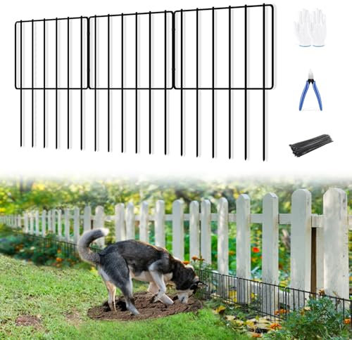 KYATE Barriera per animali, 25 pezzi, 8,2 m (L) x 43,2 cm (H) senza scavare pannelli di recinzione da giardino, bordo in filo metallico antiruggine, per cani, conigli bloccanti a terra, staccionata