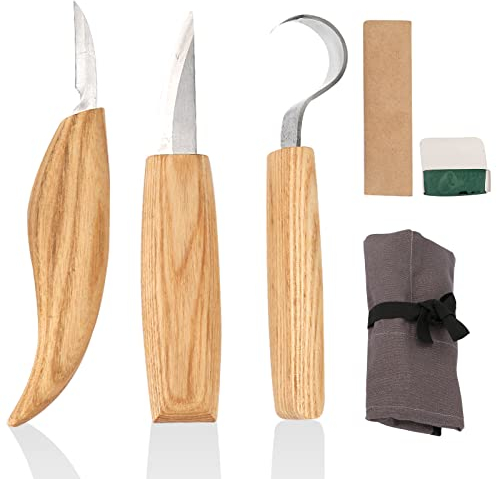 mumisuto Wood Carving Tools Set, 5Pcs High Manganese Steel Hand Wood Whittling Kit for Beginners, Woodworking Carving Tool with Spoon Knife, Woods Whittling, Chip Carvings Tools and Storage Bag