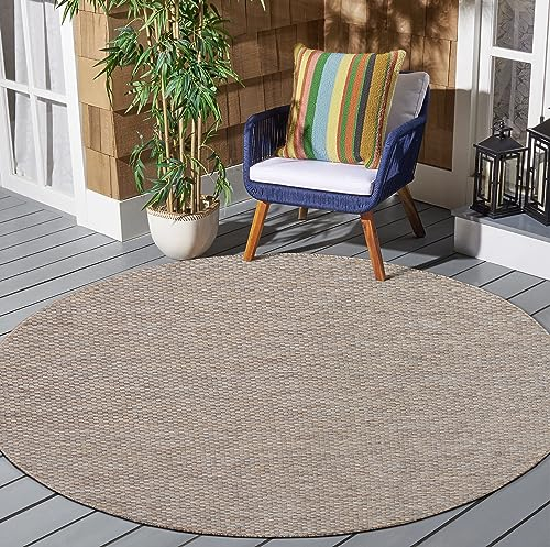 SANAT Melissa Outdoor Teppich Wetterfest - Balkon Wasserabweisend - Für Innen und Außenbereich, Terrasse, Garten, Wohnzimmer oder Küche - Beige, 150x150 cm Rund