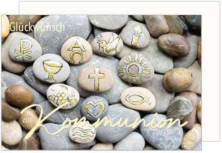 Edition Seidel Premium Glückwunschkarte zur Kommunion mit Umschlag. Kommunionskarte Karte mit Spruch Grusskarte Steine Junge Mädchen (KO297 SW024)