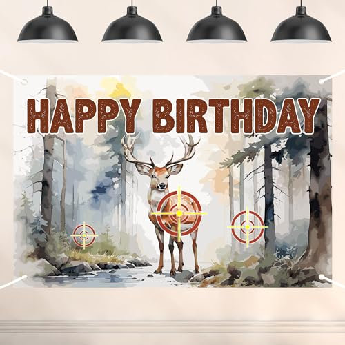 Hintergrund für Jagd, Happy Birthday, Wald, Wildnis, Hirsch, Jagd, Camouflage, Dekoration für Jäger, Jungen, Männer, Geburtstagsparty, Geschenke, Dekorationen, Zubehör, 179,8 x 119,9 cm BECKTEN