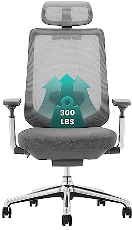 COLAMY XK Atlas Ergonomischer Netz-Bürostuhl, Chefsessel mit hoher Rückenlehne, Verstellbarer Kopfstütze und 4D-Armen, Schiebesitz, Kippsperre, Aluminium-Basis, Dunkelgrau