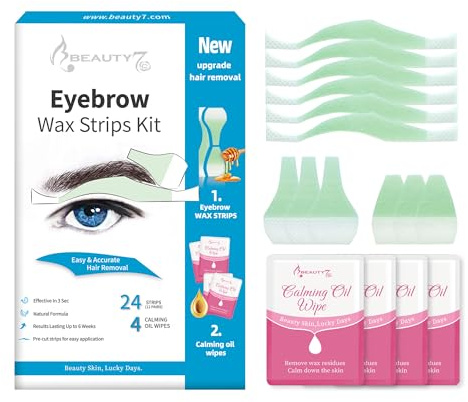 Bandes de Cire Froide Dépilatoire pour Sourcils Homme - Tous Les Peaux - l'épilation des Visage Formule de Cire 24 Bandes de Cire + 4 Lingettes Apaisantes