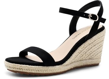 DREAM PAIRS Espadrilles Wedge Sandals for Women, Women's Open Toe Summer Dressy Sandals with Adjustable Ankle Strap and Soft Footbed,Size 8.5,Black,DWUMWS2502