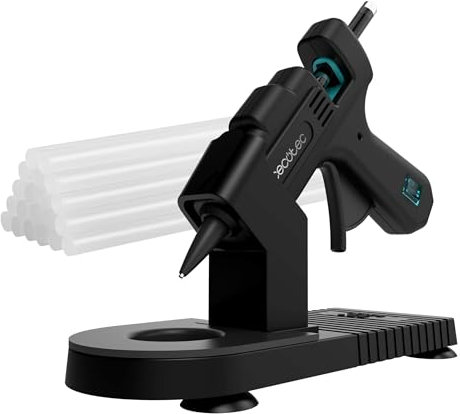 Cecotec Pistola Silicona Caliente con Base Protectora Perfect Fix 20. 20W, Tamaño Compacto, Calentamiento Ultrarrápido, Incluye 80 Barras de 7mm de Diámetro de Pegamento Transparente, Hasta 180ºC