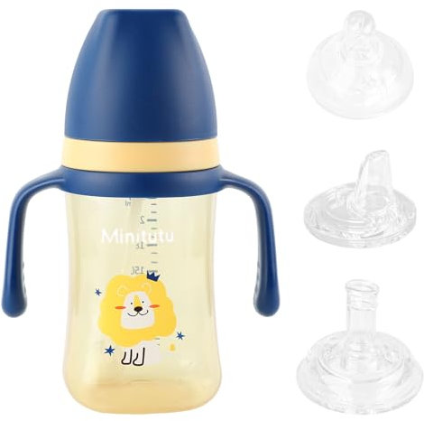 EACHPT Vaso Aprendizaje Bebé 3 en 1 Antiderrame 240ml con 3 Boquillas (Tetina/Pico de Pato/Pajita) - Vaso Antigoteo Sin BPA, Apto Lavavajillas y Agarre Suave para Bebés 6+ Meses