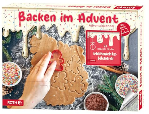 ROTH Adventskalender Backen im Advent - gefüllt mit Ausstechformen und verschiedenen Zucker-Dekoren, mit Backrezepte-Buch (2025)