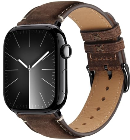 Wristitani Läderarmband kompatibelt med Apple Watch armband 44 mm 45 mm 46 mm 42 mm 49 mm 41 mm 40 mm 38 mm för män, äkta läder ersättningsband för iWatch Ultra 3 2 1 SE3/2/1 Series 11 10 9 8 7 6 5 4
