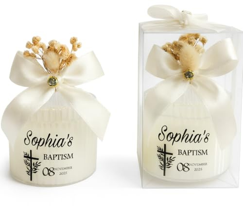 Personalized Baptism Candle Favors – Elegant Velas de Bautizo for Girl or Boy, Mi Bautizo Recuerdos, Religious First Communion or Christening Gift, Bulk Party Favors