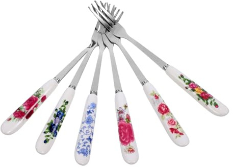 MUELODSIC 6 pezzi Forchette da Dessert Piccole con Manico in Ceramica Forchette Multiuso in Acciaio Inossidabile Resistenti per Frutta e Dolci in Casa Bar e Feste Facili da Pulire e