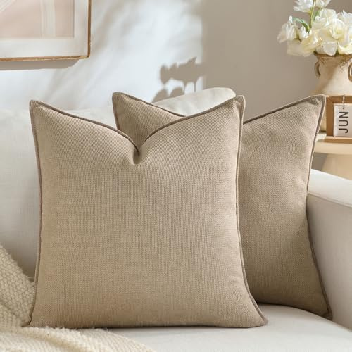FDTERN Set di 2 federe Taupe 40×40 cm con decorazioni moderne Design monocromatico e neutro con bordino Design unico Adatto per camera da letto, soggiorno, divano letto e arredamento