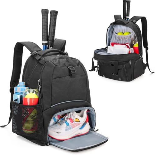 Panavage | Premium Tennis Backpack for 2 Rackets | Ventilated Shoe Compartment | Ideal for Tennis/Pickleball/Badminton/Squash | 30x22x48cm