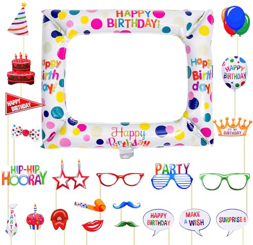 Colourful Photo Booth Props Set for Adult Party (Colourful) | Includes balloon frame, Premium cardboard with foil, For parties and celebrations, Adult use only