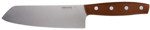 Fiskars Santoku-Messer, Gesamtlänge: 28 cm, Qualitätsstahl/Holz, Braun, Norr, 1016474