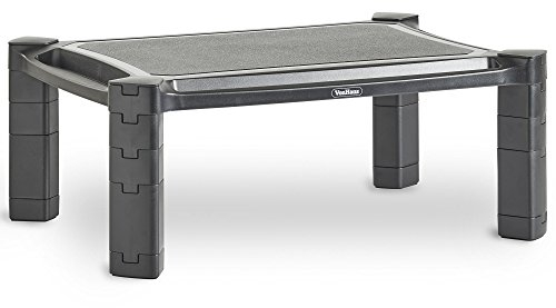 VonHaus Plastic Monitor Stand for Desks, 4 Level Height Adjustable Screen Riser with Cable Management, Phone/Tablet Holder & Adjustable, Non-Slip Legs, 44x33cm Riser, 10Kg Capacity