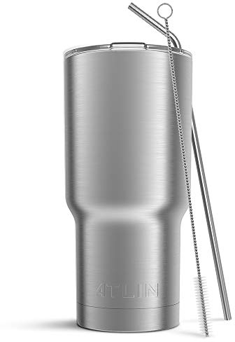 Atlin Gobelet [isolation sous vide à double paroi en acier inoxydable de 887 ml] Tasse de voyage [couvercle cristallin] Tasse à eau à café [paille incluse] pour la maison, le bureau, l'école – Fonctionne parfaitement pour les boissons glacées, les boissons chaudes