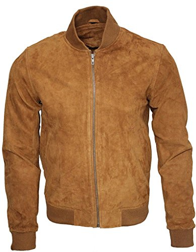 Infinity Cuero Hombres Bronceado Cabra Suede Bombardero Varsity Chaqueta, marrón, M
