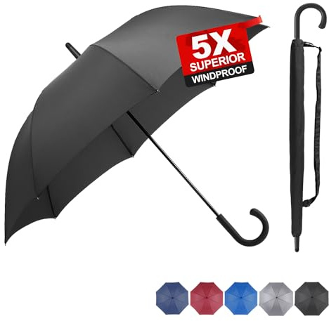 RUMBRELLA Black Hook Handle Umbrella Windproof UPF 50+, j Stick UV Umbrellas Auto Open 54IN